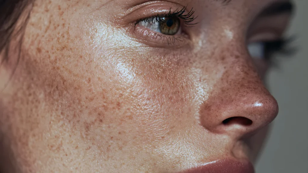 Close-up of a woman’s face with pigmentation