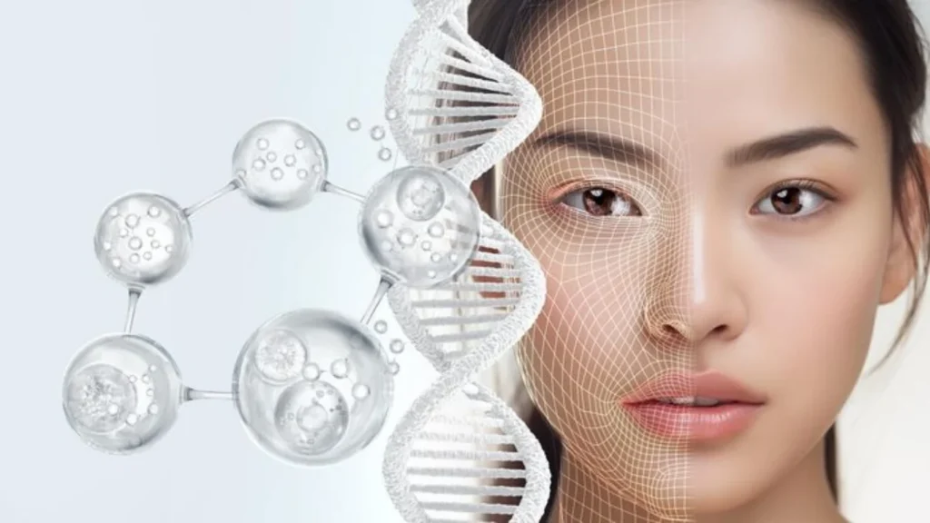 Digital close-up photo of a woman’s face with some graphics