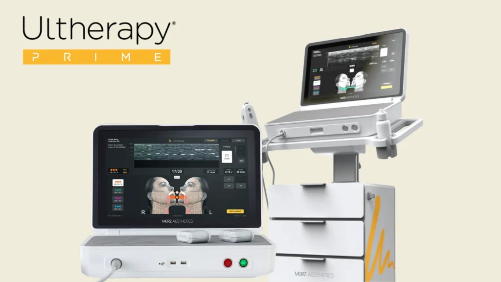 Frontal view of the updated Ultherapy Prime system highlighting the improved user interface and imaging clarity.