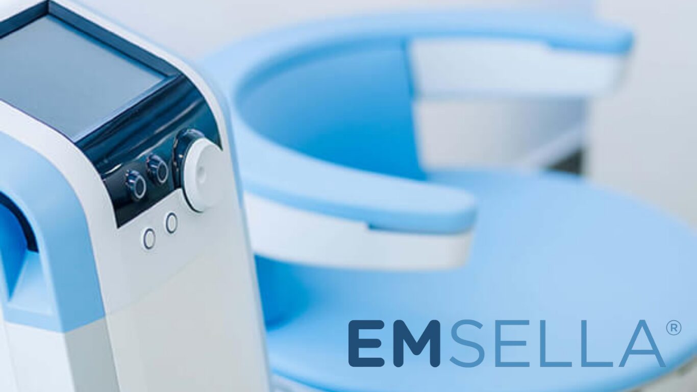 The Emsella medical chair, designed for non-invasive pelvic floor muscle stimulation