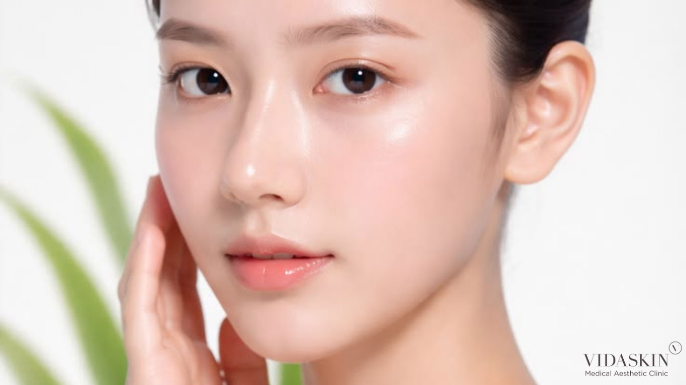 Portrait of an Asian model with smooth skin texture following successful scar management.