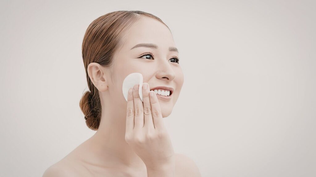 Woman cleansing her face