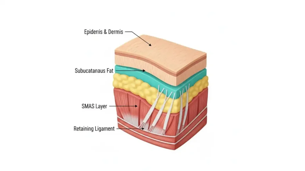 Layers of the skin showing the SMAS layer