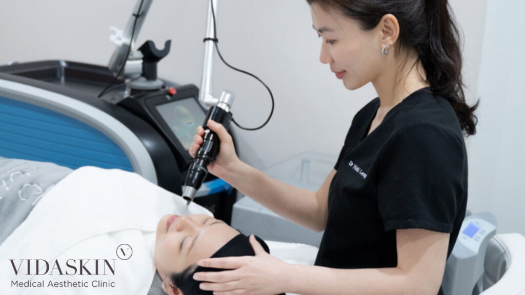 Patient undergoing acne scar removal treatment