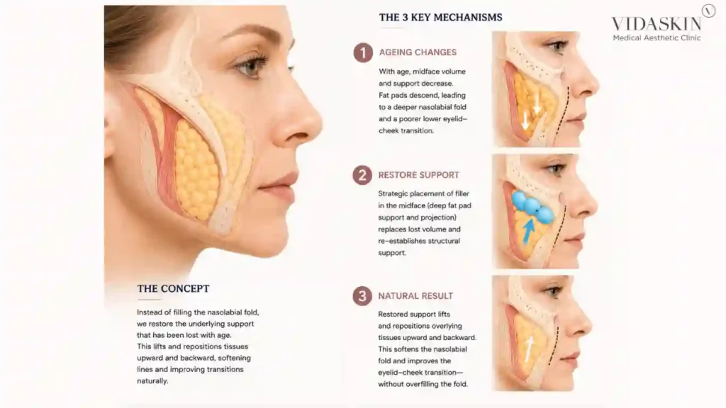 Diagram showing the anatomy of a woman’s cheek