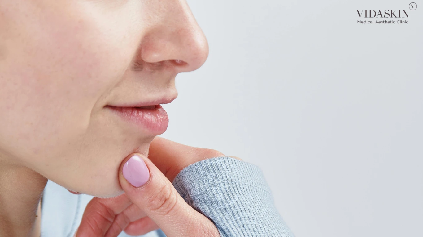 Woman holding her chin