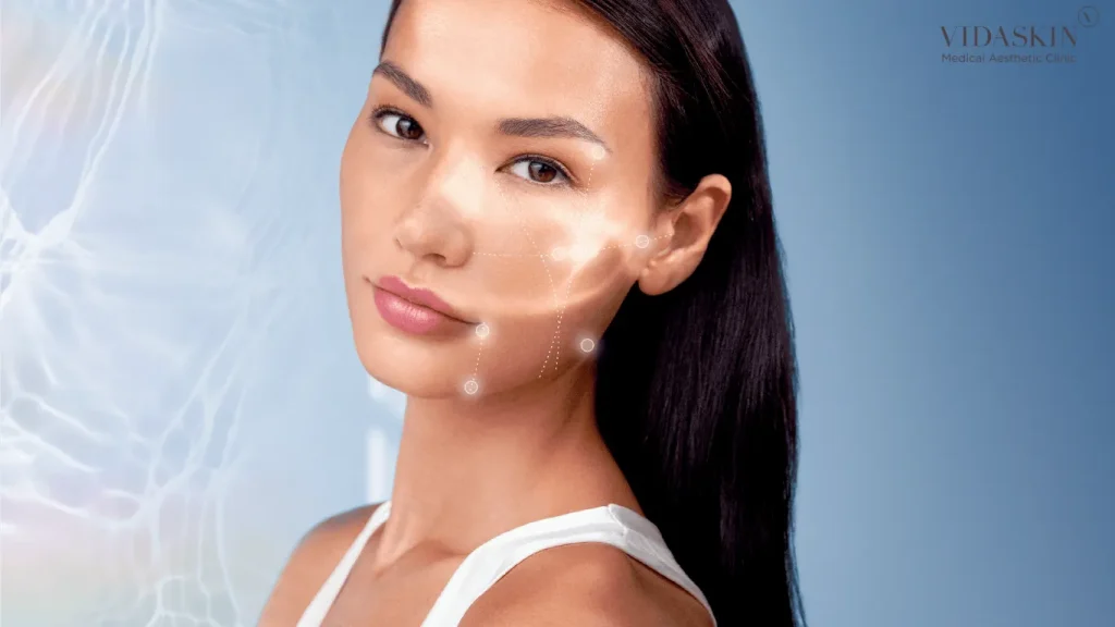 Woman looking straight to the camera while posing