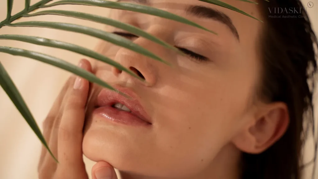 Woman touching her cheek