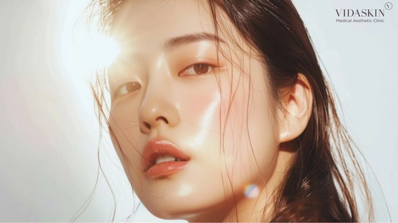 Image of a woman’s face with the sun’s glare behind her